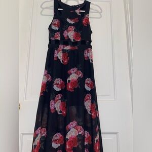 Elegant Sleeveless Floral Black Dress